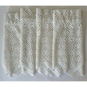 Homestead Fabrics White Vintage Crochet Set of 4 Farmhouse Valances Rod Pocket